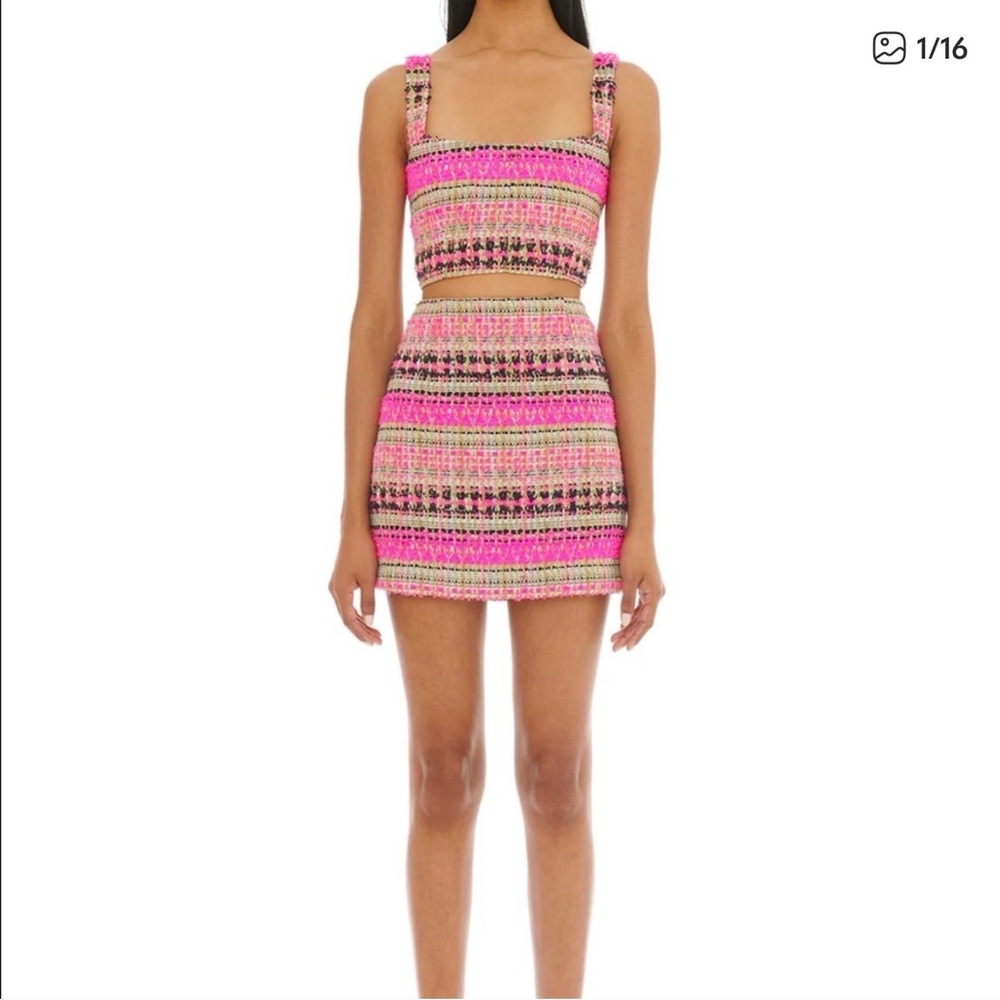 Vibrant Pink and Black Crop top and Skirt set